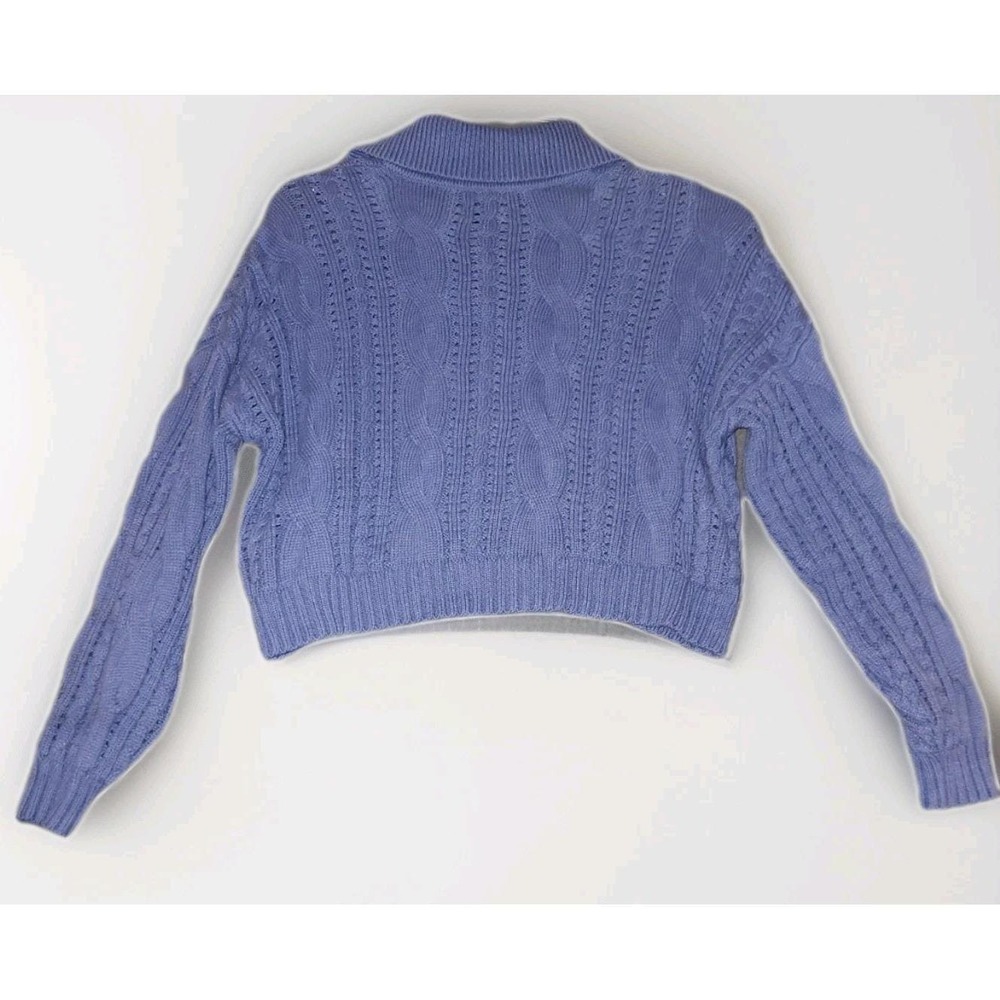 Hollister Chunky Knit Sweater XS‎ Blue Cropped Cable Y2K Oversized Fisherman - Picture 2 of 6